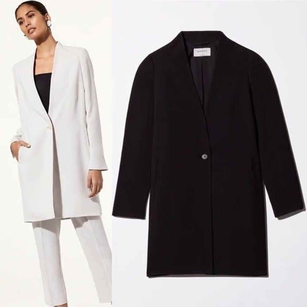 Aritzia Babaton Long Blazer 1 Button 2 Pockets Corpcore Business Suit Black Sz M